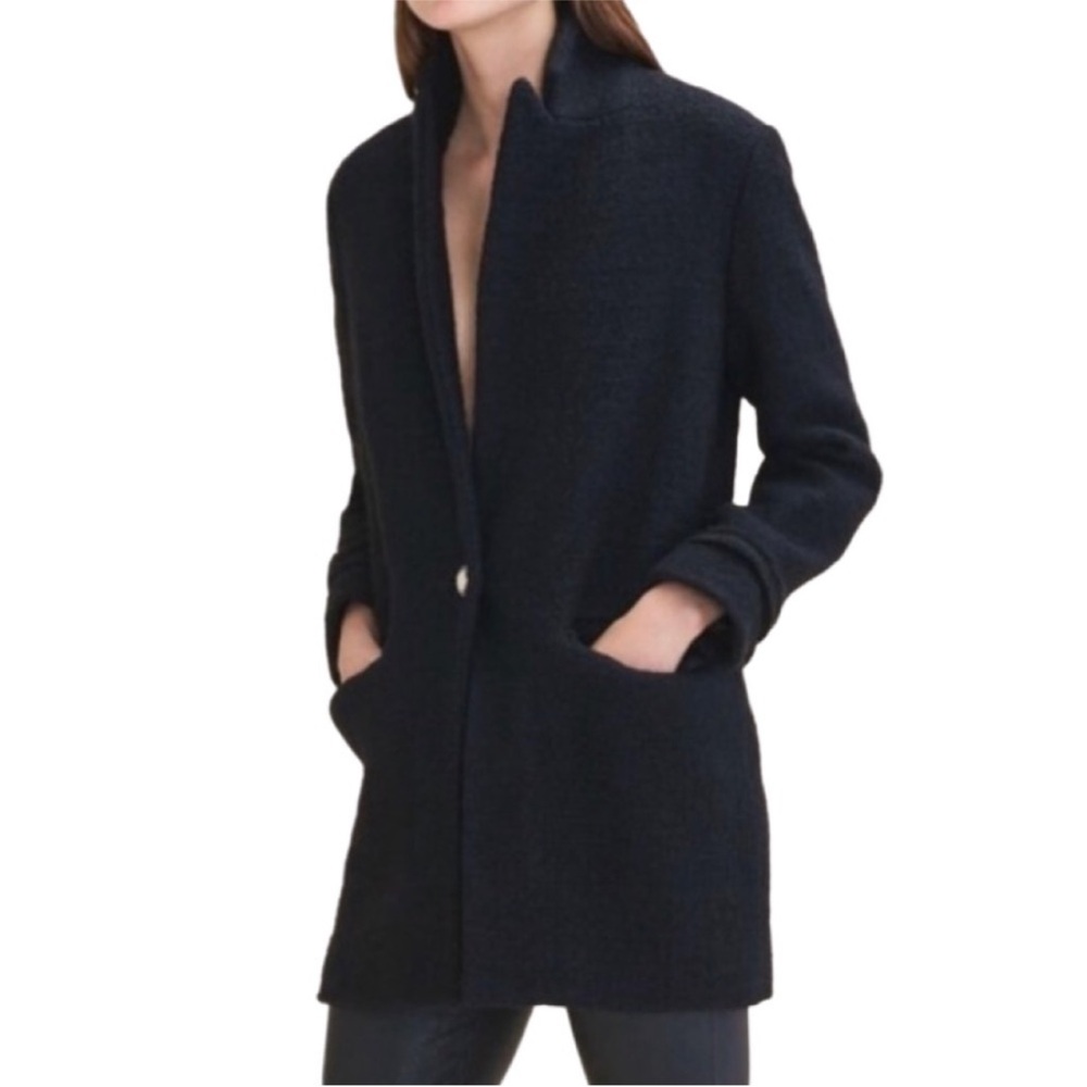 Maje Vaiba Wool Blend Coat Banded Single Button Black Size 36 Size S